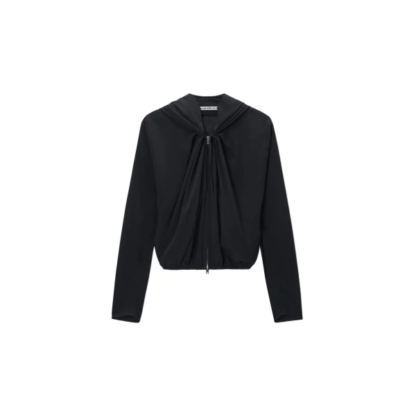 Alexander Wang Pleated Neckline Hoodie in Black | Coveti