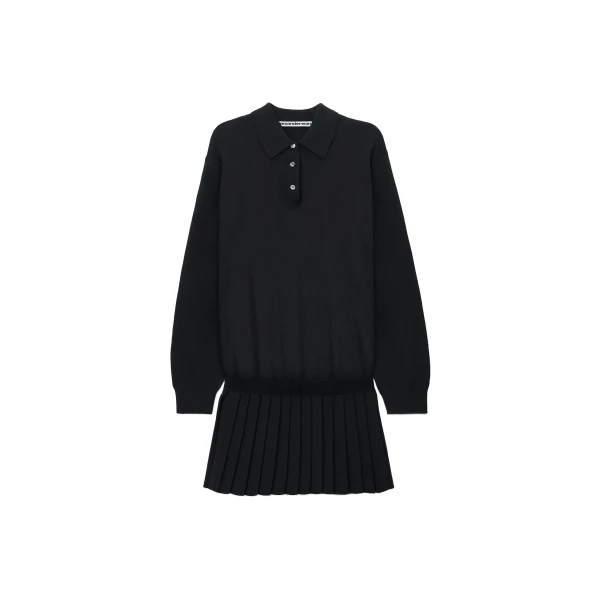 Alexander Wang Polo Dress with Heat Pressed Skirt in Black | Coveti