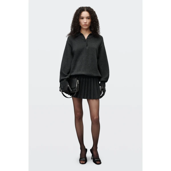Alexander Wang Polo Dress with Heat Pressed Skirt in Graphite | Dresses | Coveti