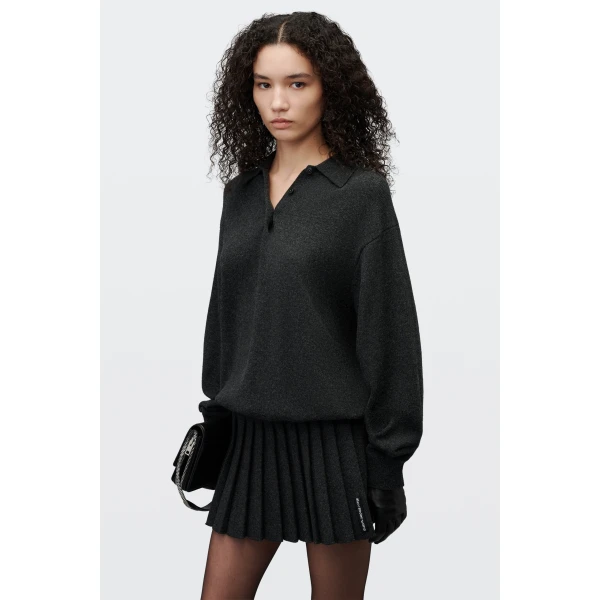 Alexander Wang Polo Dress with Heat Pressed Skirt in Graphite | Dresses | Coveti