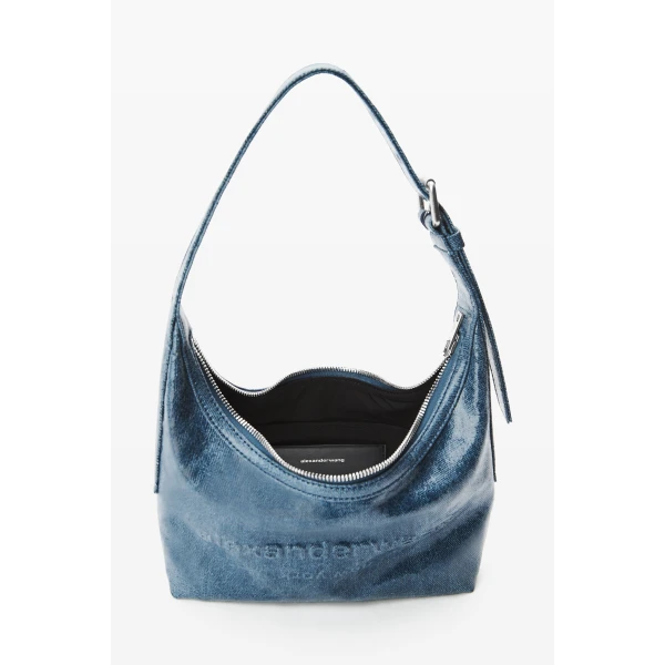 Alexander Wang Punch Glazed Denim Small Shoulder Bag in Blue | Shoulder & Crossbody Bags | Coveti