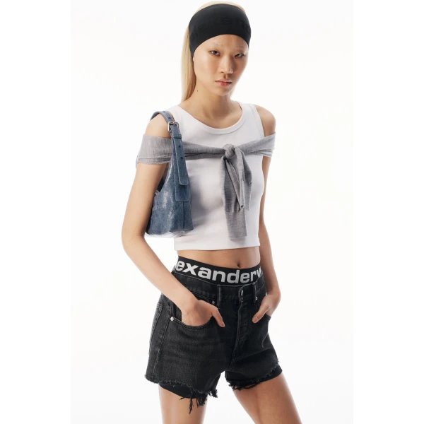 Alexander Wang Punch Glazed Denim Small Shoulder Bag in Blue | Shoulder & Crossbody Bags | Coveti