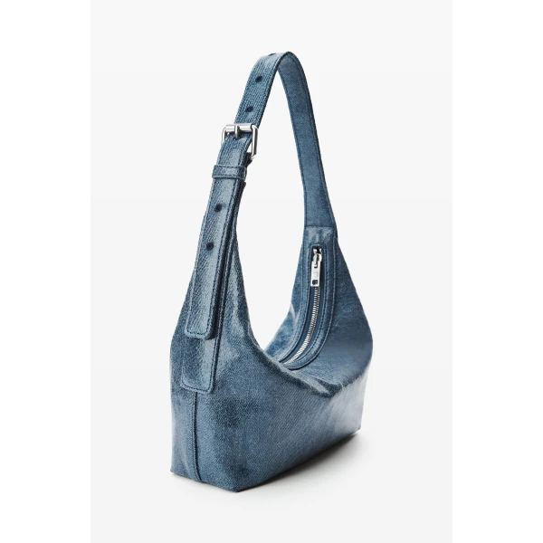 Alexander Wang Punch Glazed Denim Small Shoulder Bag in Blue | Shoulder & Crossbody Bags | Coveti