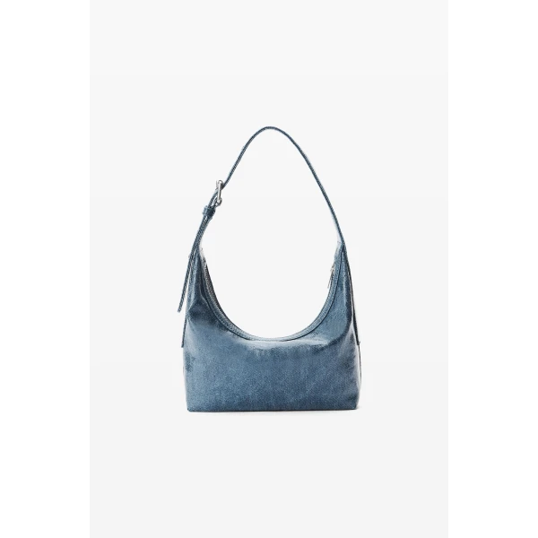 Alexander Wang Punch Glazed Denim Small Shoulder Bag in Blue | Shoulder & Crossbody Bags | Coveti