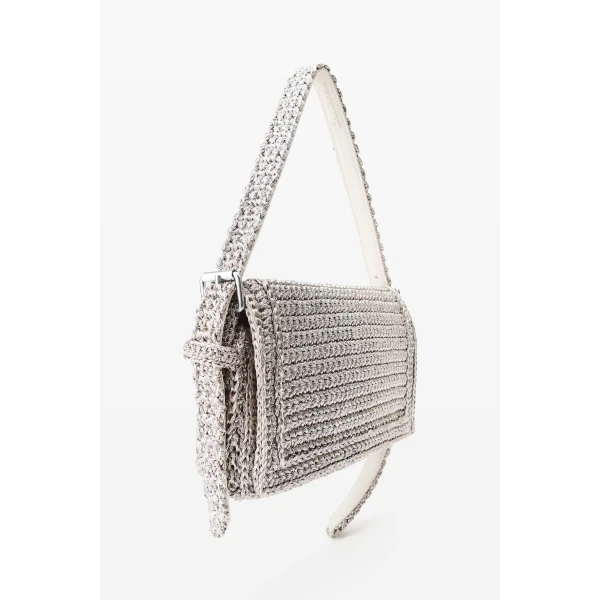 Alexander Wang Ricco Cozy Slim Flap Bag in Metallic Gunmetal | Shoulder & Crossbody Bags | Coveti