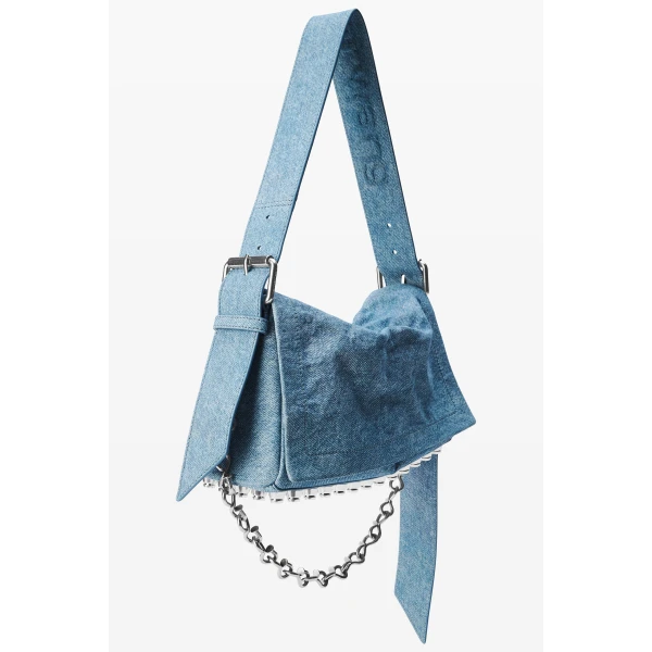 Alexander Wang Ricco Denim Medium Flap Bag in Blue | Shoulder & Crossbody Bags | Coveti