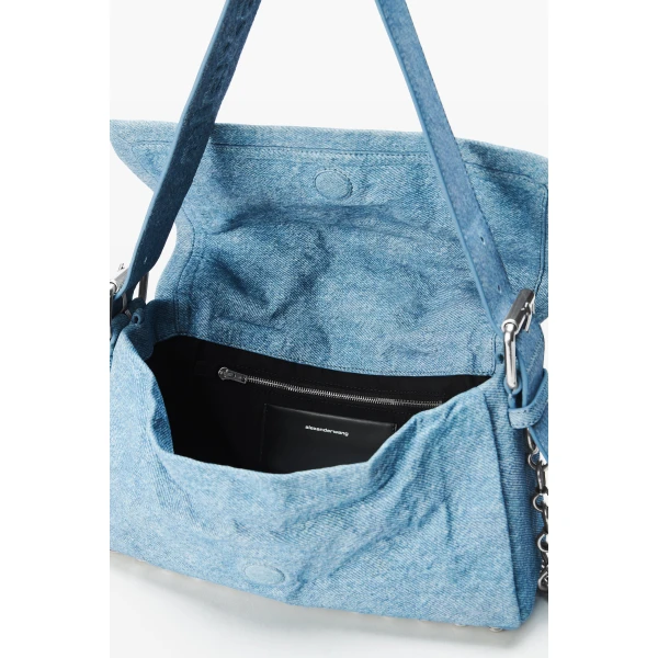 Alexander Wang Ricco Denim Medium Flap Bag in Blue | Shoulder & Crossbody Bags | Coveti
