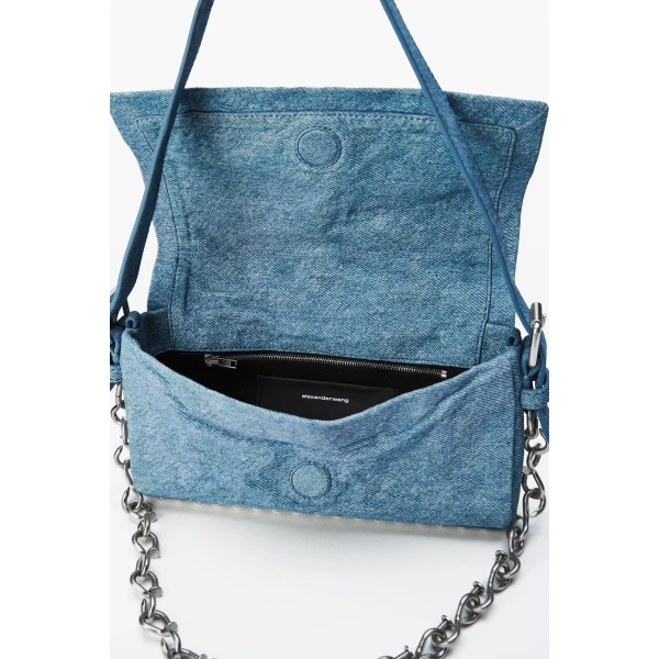 Alexander Wang Ricco Denim Slim Flap Bag in Blue | Shoulder & Crossbody Bags | Coveti