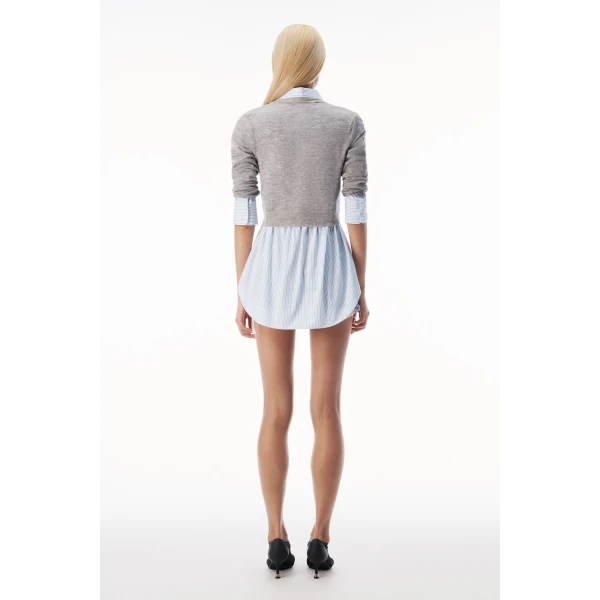 Alexander Wang Sheer Crewneck Sweater Button Up in Heather Grey | Sweaters | Coveti