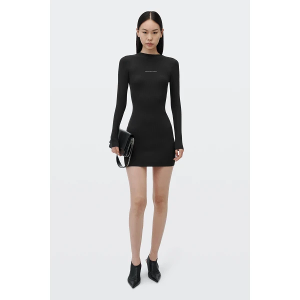 Alexander Wang Textured Logo Crewneck Dress in Black | Dresses | Coveti