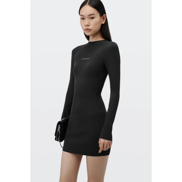 Alexander Wang Textured Logo Crewneck Dress in Black | Dresses | Coveti