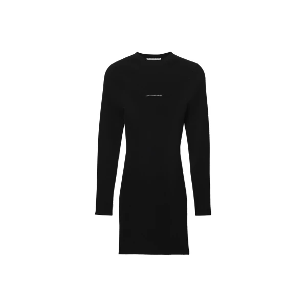 Alexander Wang Textured Logo Crewneck Dress in Black | Coveti