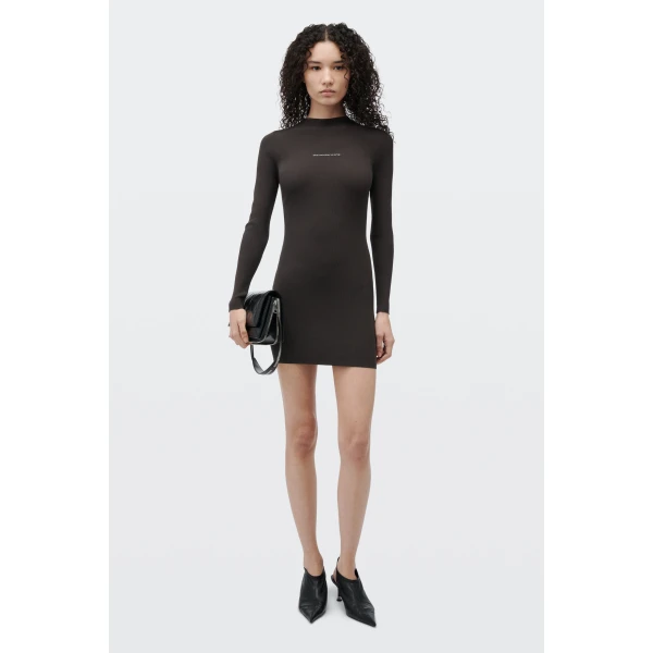 Alexander Wang Textured Logo Crewneck Dress in Cola | Dresses | Coveti