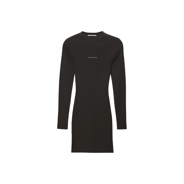 Alexander Wang Textured Logo Crewneck Dress in Cola | Coveti