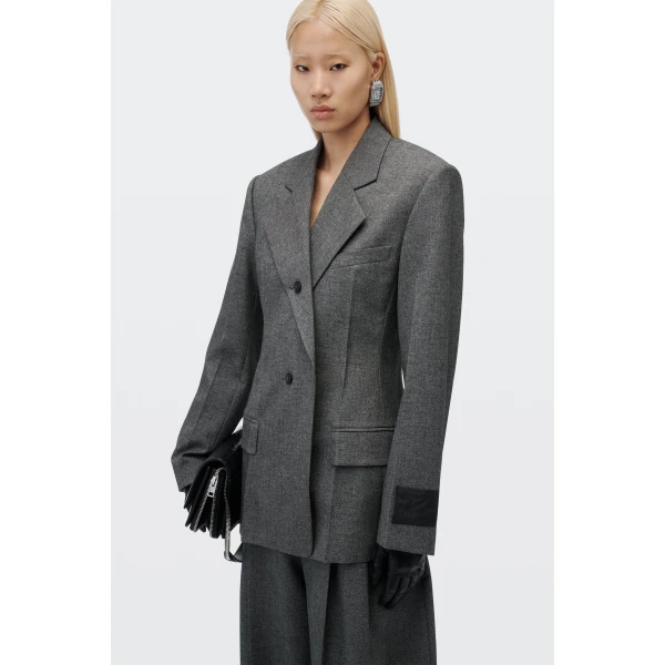 Alexander Wang Tweed Button-Detail Blazer in Charcoal | Blazers | Coveti
