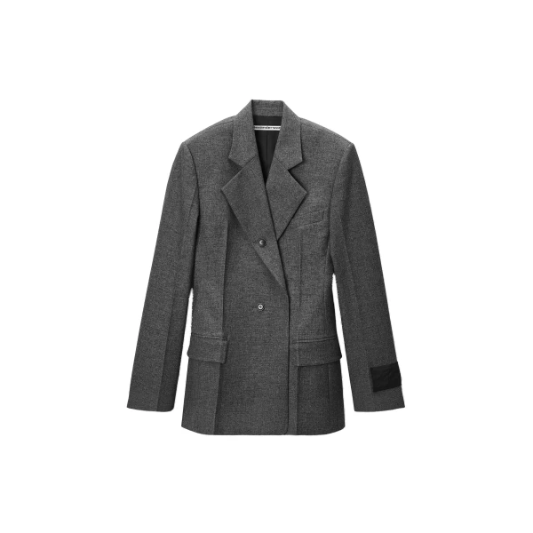 Tweed Button-Detail Blazer in Charcoal