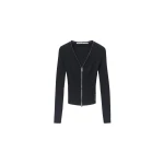 Alexander Wang V-Neck Pointelle Zip Cardigan in Black | Coveti