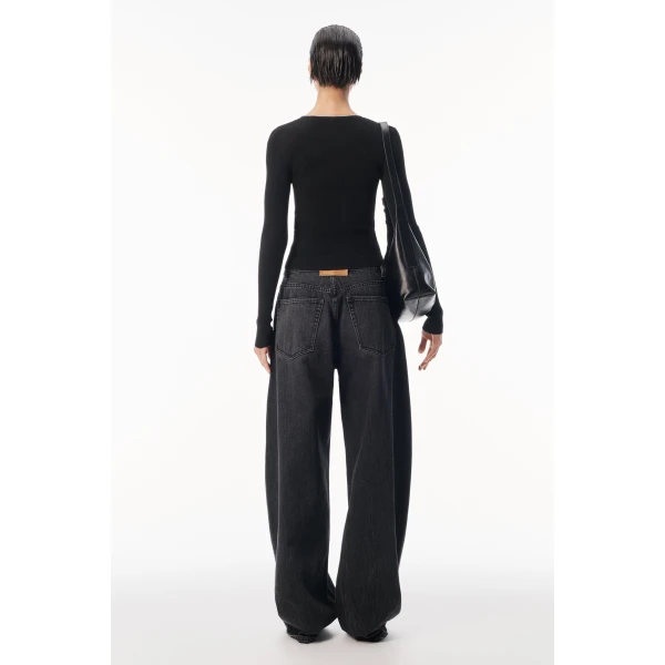Alexander Wang V-Neck Pointelle Zip Cardigan in Black | Cardigan | Coveti