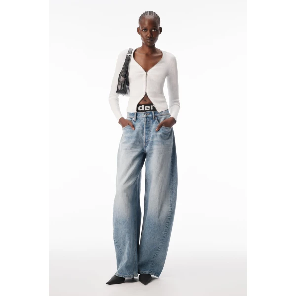 Alexander Wang V-Neck Pointelle Zip Cardigan in White | Cardigan | Coveti