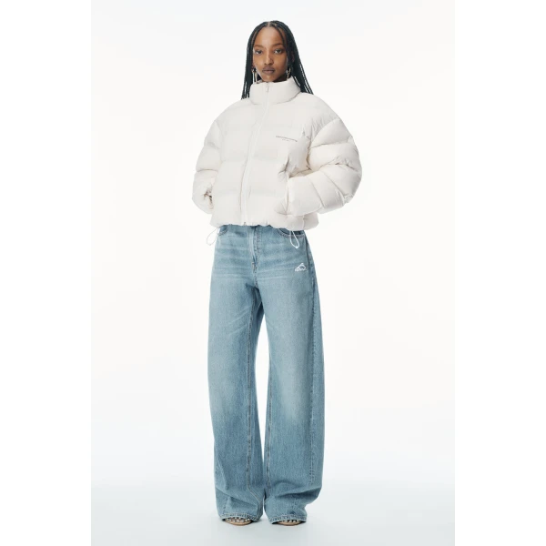 Alexander Wang White Logo Jacquard Puffer Jacket in Paper White | Jackets | Coveti