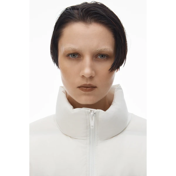 Alexander Wang White Logo Jacquard Puffer Jacket in Paper White | Jackets | Coveti