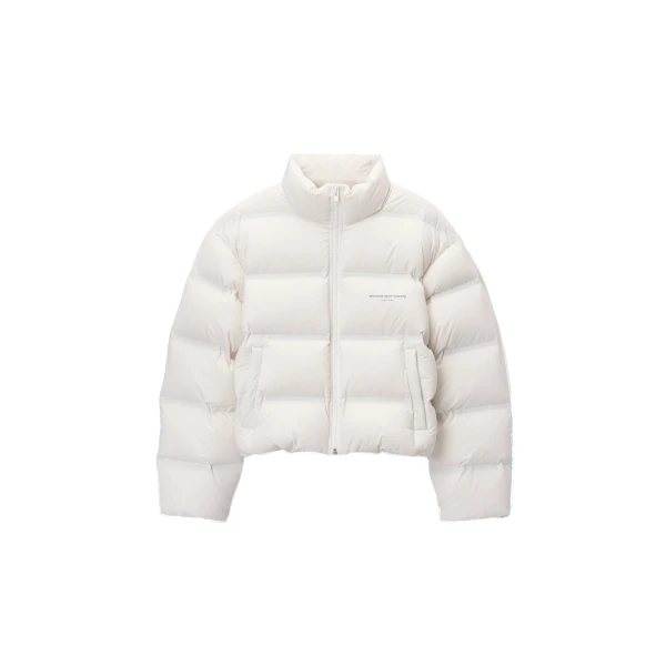 Alexander Wang White Logo Jacquard Puffer Jacket in Paper White | Coveti