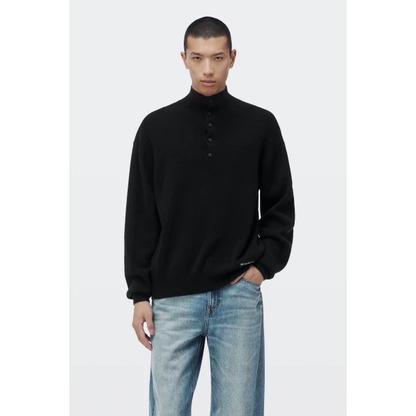 Alexander Wang Wool Turtleneck Henley in Black | Long Sleeve | Coveti