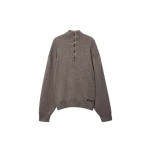 Alexander Wang Wool Turtleneck Henley in Dark Oatmeal Melange | Coveti