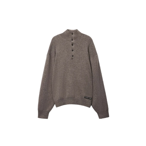 Alexander Wang Wool Turtleneck Henley in Dark Oatmeal Melange | Coveti