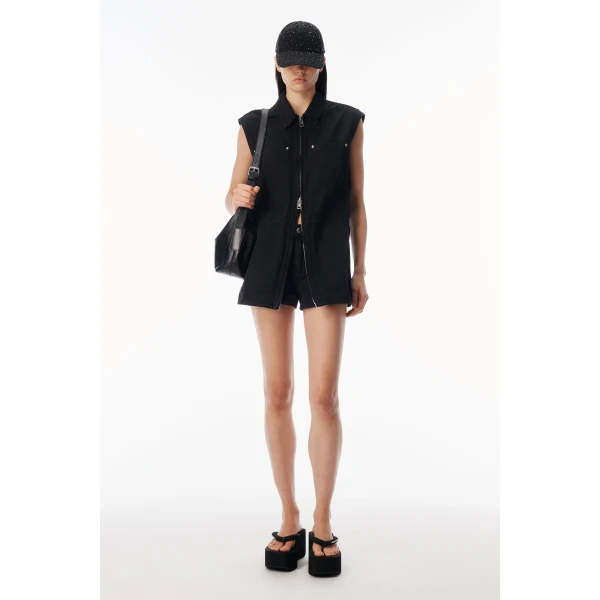 Alexander Wang Workwear Micro Mini Romper in Washed Black | Jumpsuit | Coveti