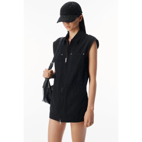 Alexander Wang Workwear Micro Mini Romper in Washed Black | Jumpsuit | Coveti