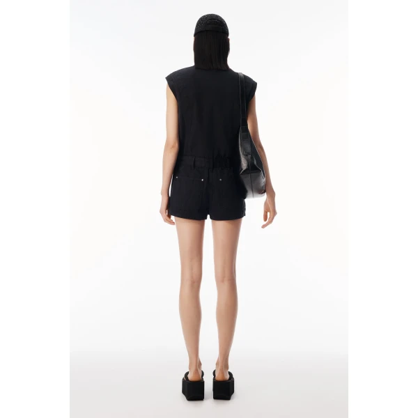 Alexander Wang Workwear Micro Mini Romper in Washed Black | Jumpsuit | Coveti