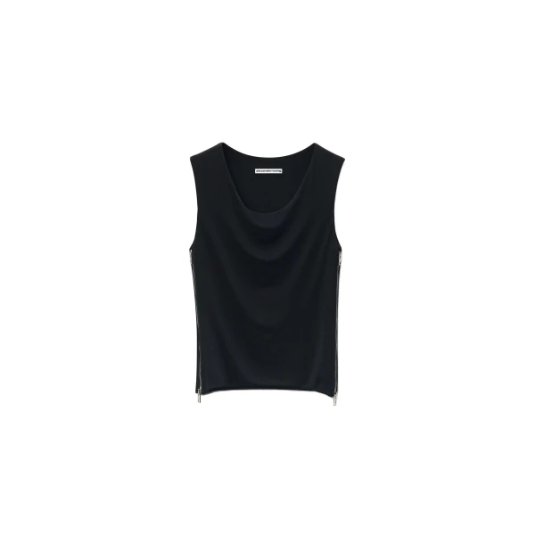 Alexander Wang Zipper Detail Cowl Neck Tank in Black | Coveti