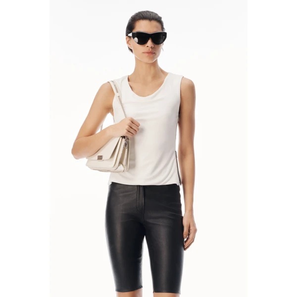 Alexander Wang Zipper Detail Cowl Neck Tank in Star White | Sleeveless | Coveti
