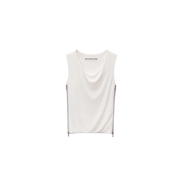 Alexander Wang Zipper Detail Cowl Neck Tank in Star White | Coveti