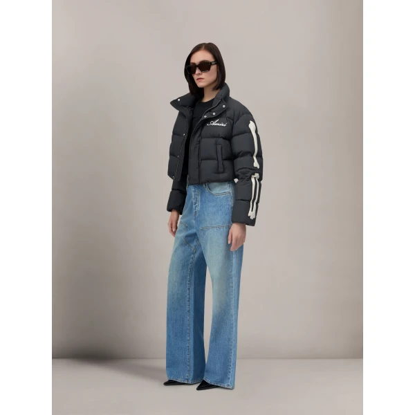 Amiri Bones Cropped Down Jacket in Black, view 3 | Jackets | Coveti
