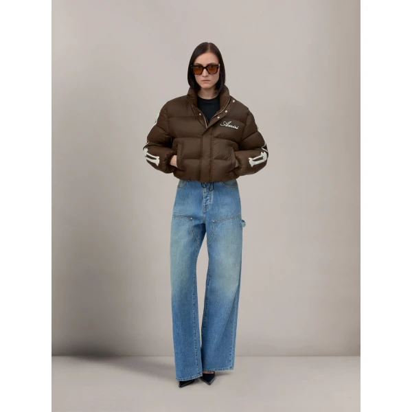 Amiri Bones Cropped Down Jacket in Dark Brown, view 2 | Jackets | Coveti