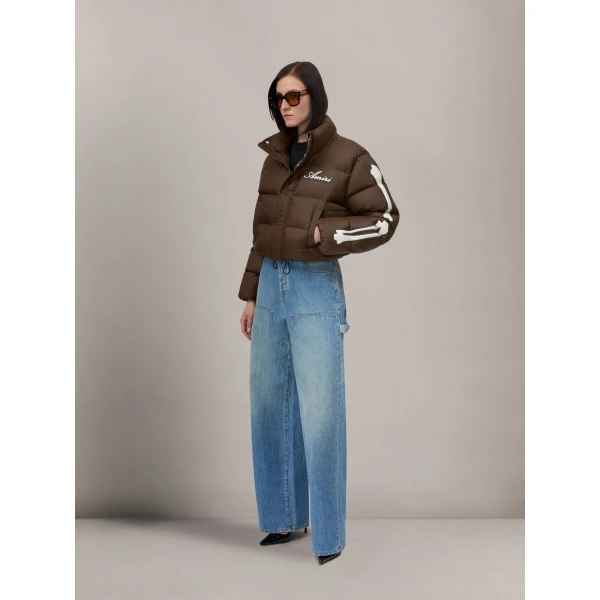 Amiri Bones Cropped Down Jacket in Dark Brown, view 3 | Jackets | Coveti