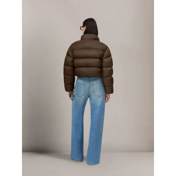 Amiri Bones Cropped Down Jacket in Dark Brown, view 4 | Jackets | Coveti