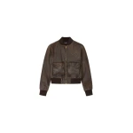 Amiri Crackled Leather Bomber in Husk | Leather Jackets | Coveti