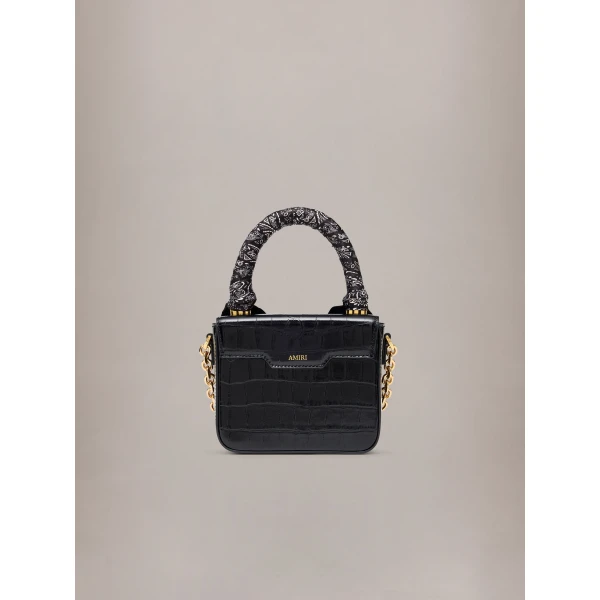 Amiri Croc Embossed Micro MA Bag in Black, view 2 | Mini Bags | Coveti