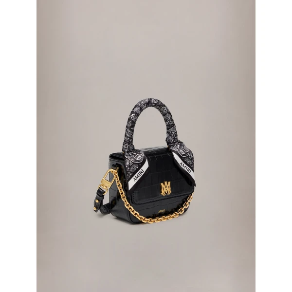 Amiri Croc Embossed Micro MA Bag in Black, view 3 | Mini Bags | Coveti