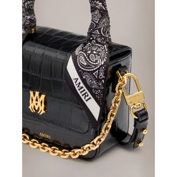Amiri Croc Embossed Micro MA Bag in Black, view 4 | Mini Bags | Coveti