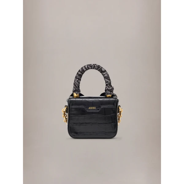 Amiri Croc Embossed Nano MA Bag in Black, view 2 | Mini Bags | Coveti