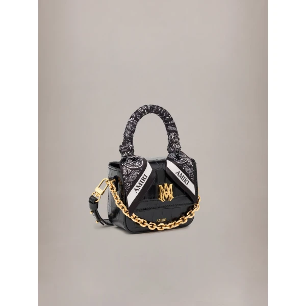 Amiri Croc Embossed Nano MA Bag in Black, view 3 | Mini Bags | Coveti