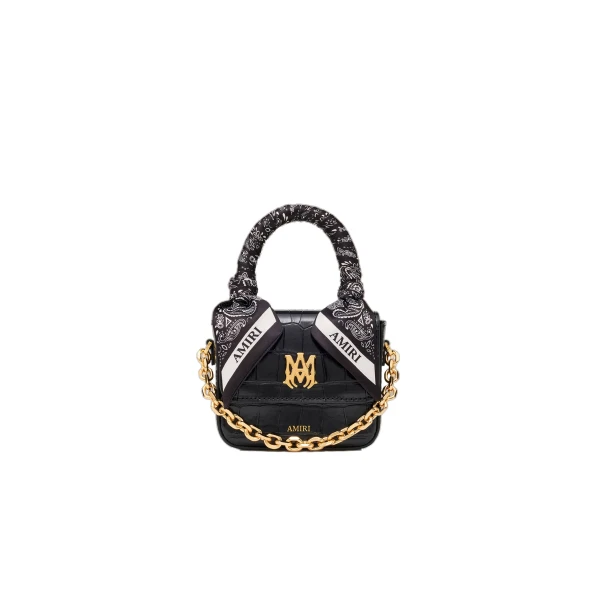 Croc Embossed Nano MA Bag in Black