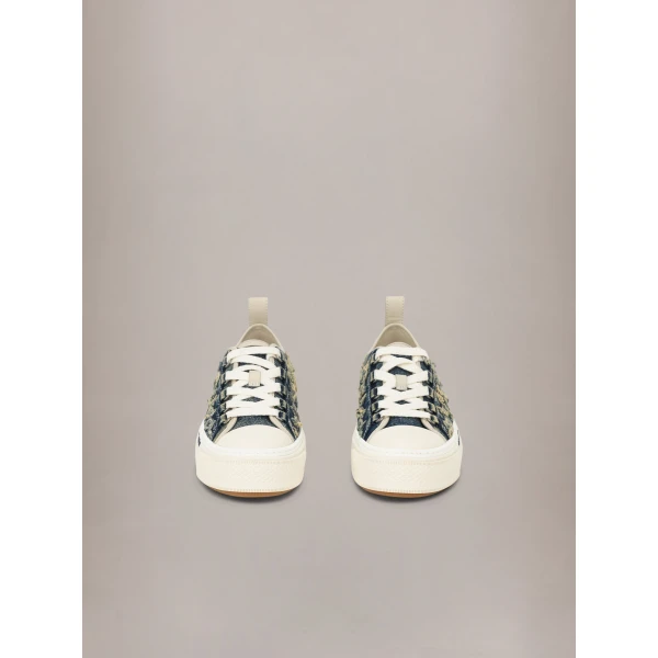 Amiri Denim Court Low Sneakers in Blue, view 3 | Sneakers | Coveti