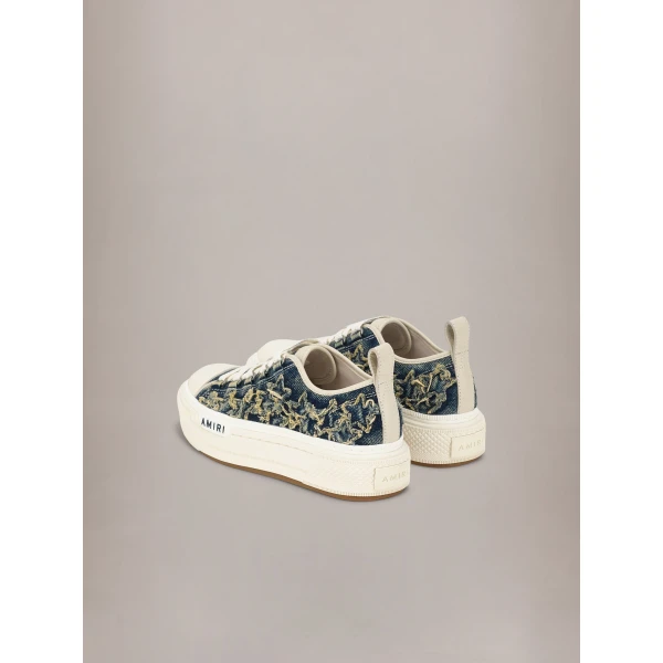 Amiri Denim Court Low Sneakers in Blue, view 4 | Sneakers | Coveti