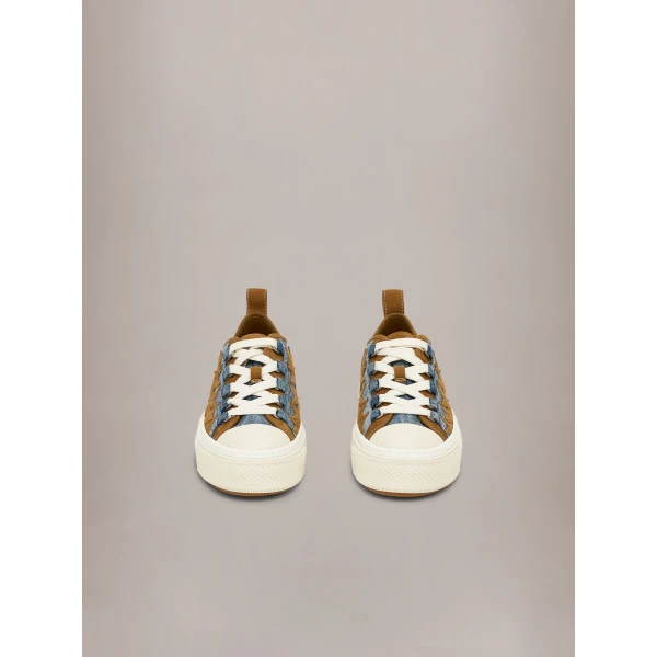 Amiri Denim Stars Court Low Sneakers in Yellow, view 3 | Sneakers | Coveti