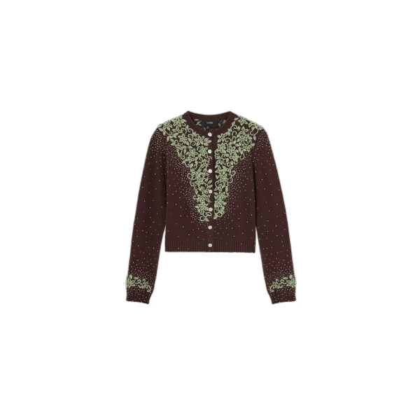 Amiri Embellished Knit Cardigan in Husk | Cardigan | Coveti